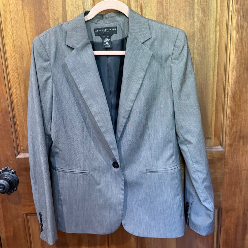 Geoffrey Beene Sport Womens Gray Stretch Single Button Blazer Jacket Size 14